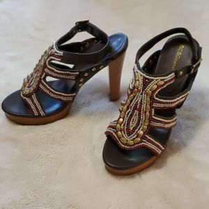 BCBG brown beaded platforms, size 9